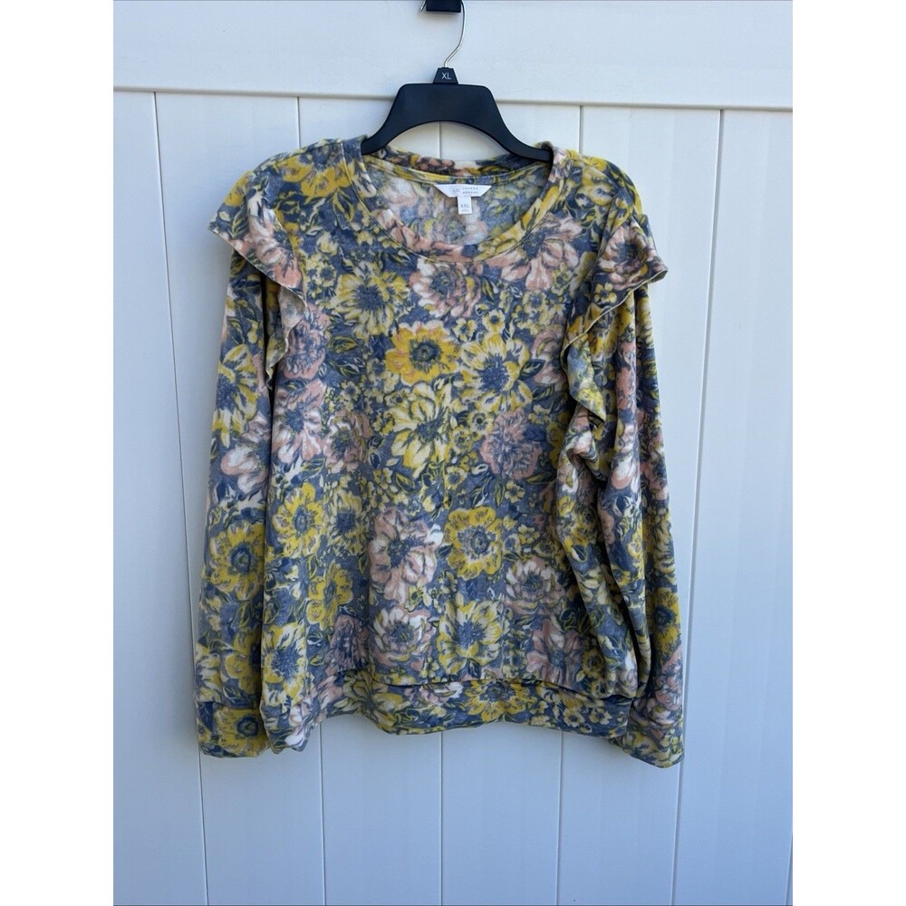 LC Lauren Conrad Pajama Top Sweatshirt Super Soft Knit Floral Sz XXL 2XL